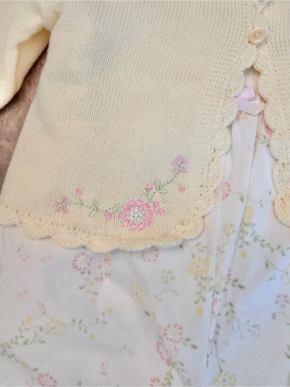 Lullaby Club Yellow Knit Cardi and Floral One-Piece for Baby Girl 6 mo - Picture 3 of 8